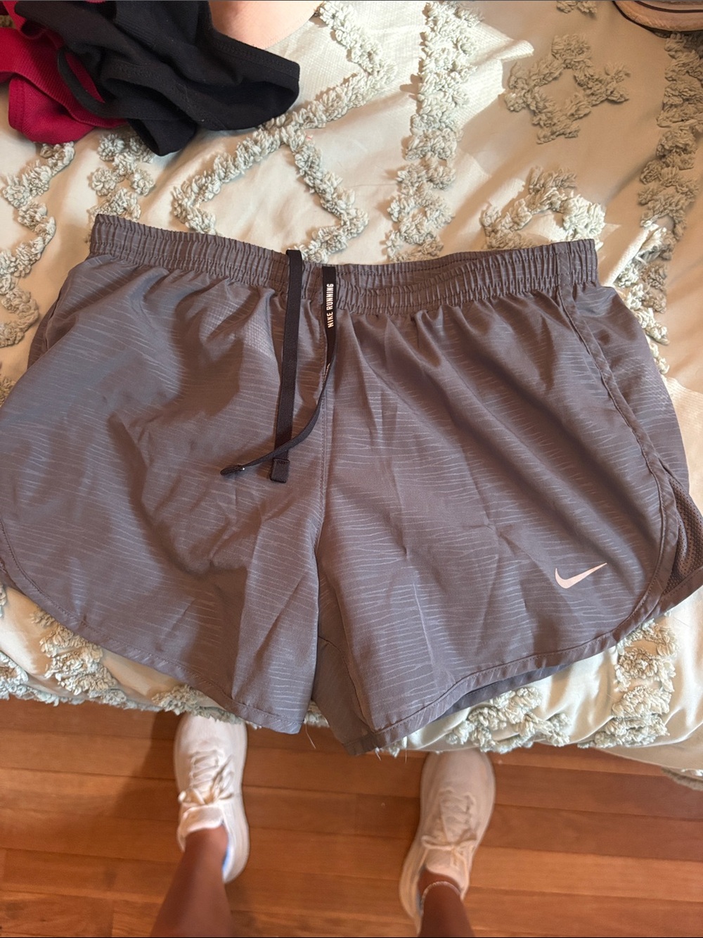 Nike Gray Athletic Shorts with Light Pink Swoosh